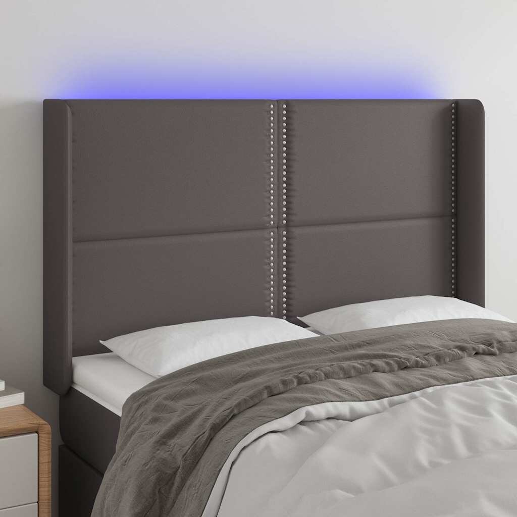 vidaXL LED горна табла за легло сива 147x16x118/128 см