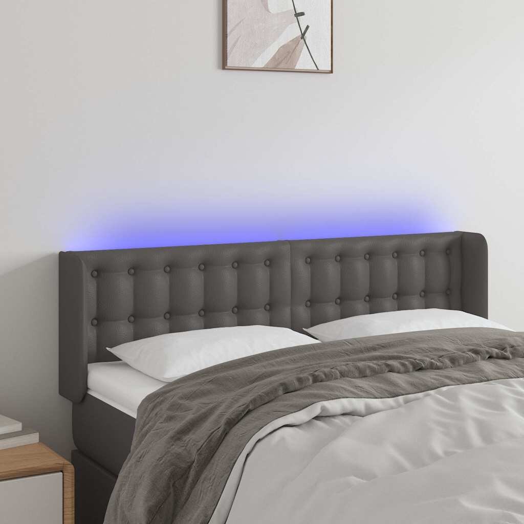 vidaXL LED горна табла за легло сива 147x16x78/88см изкуствена кожа