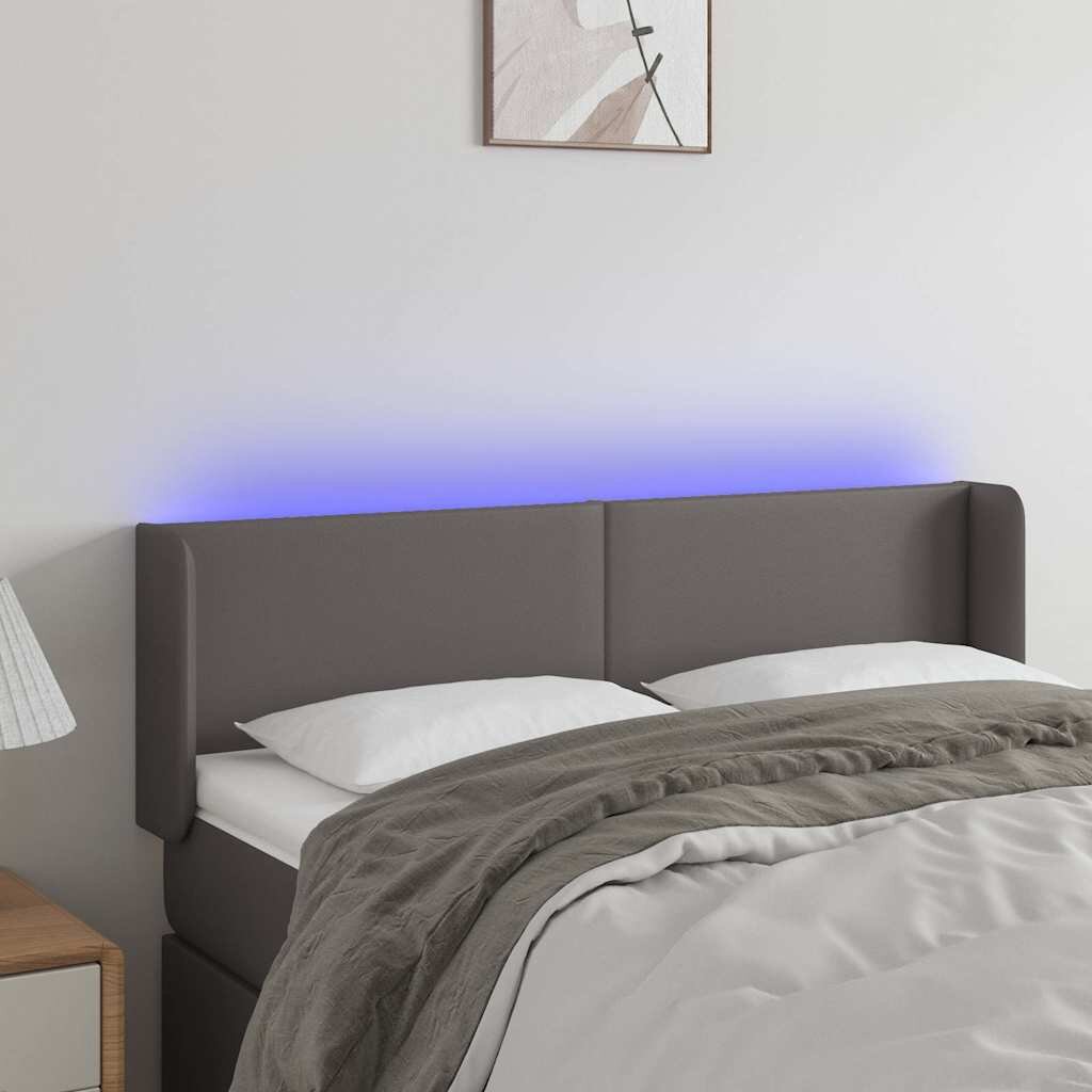 vidaXL LED горна табла за легло сива 147x16x78/88см изкуствена кожа