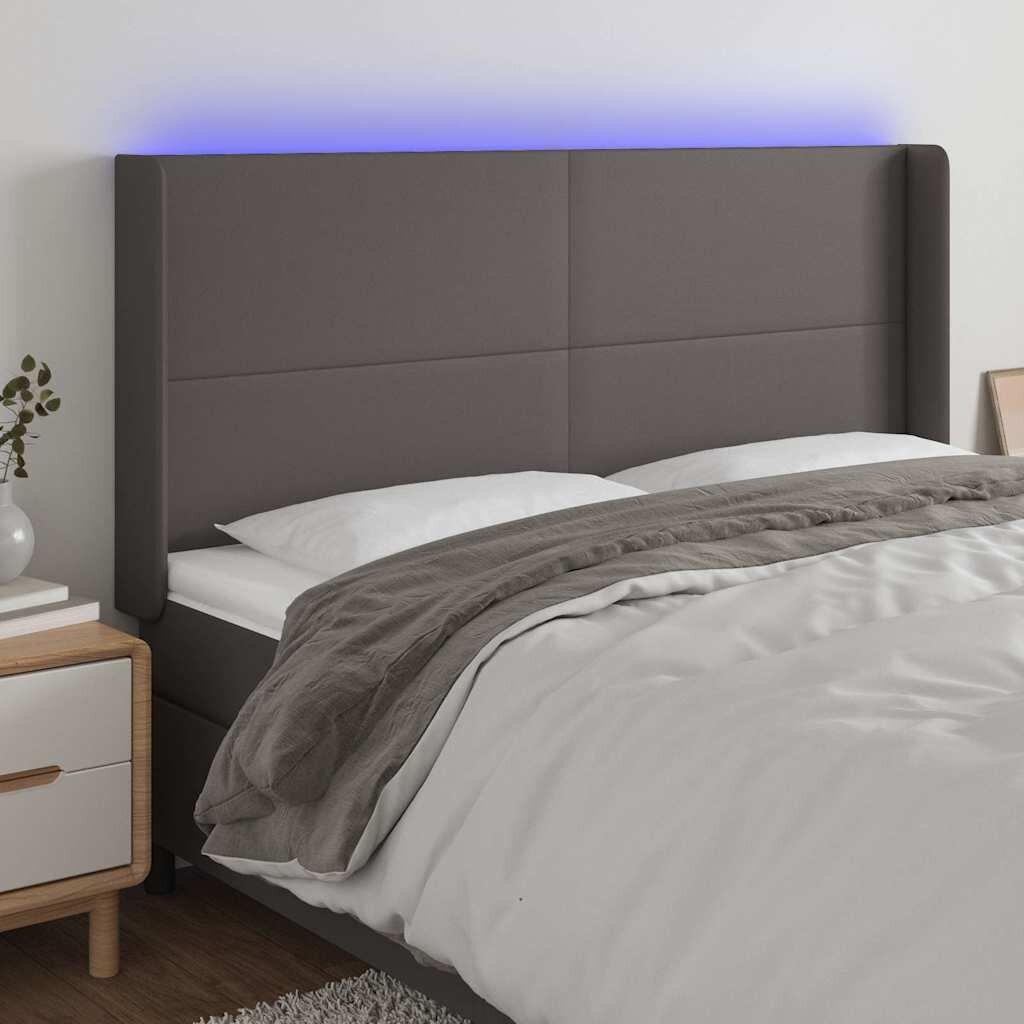 vidaXL LED горна табла за легло сива 183x16x118/128 см