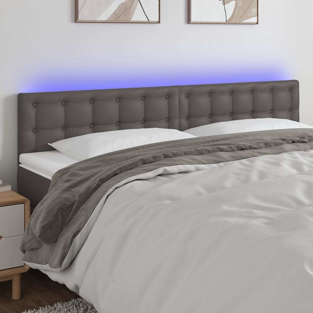 vidaXL LED Горна табла за легло сива 200x5x78/88 см изкуствена кожа