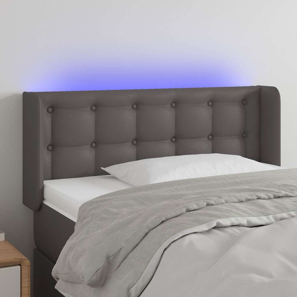 vidaXL LED горна табла за легло сива 83x16x78/88 см изкуствена кожа