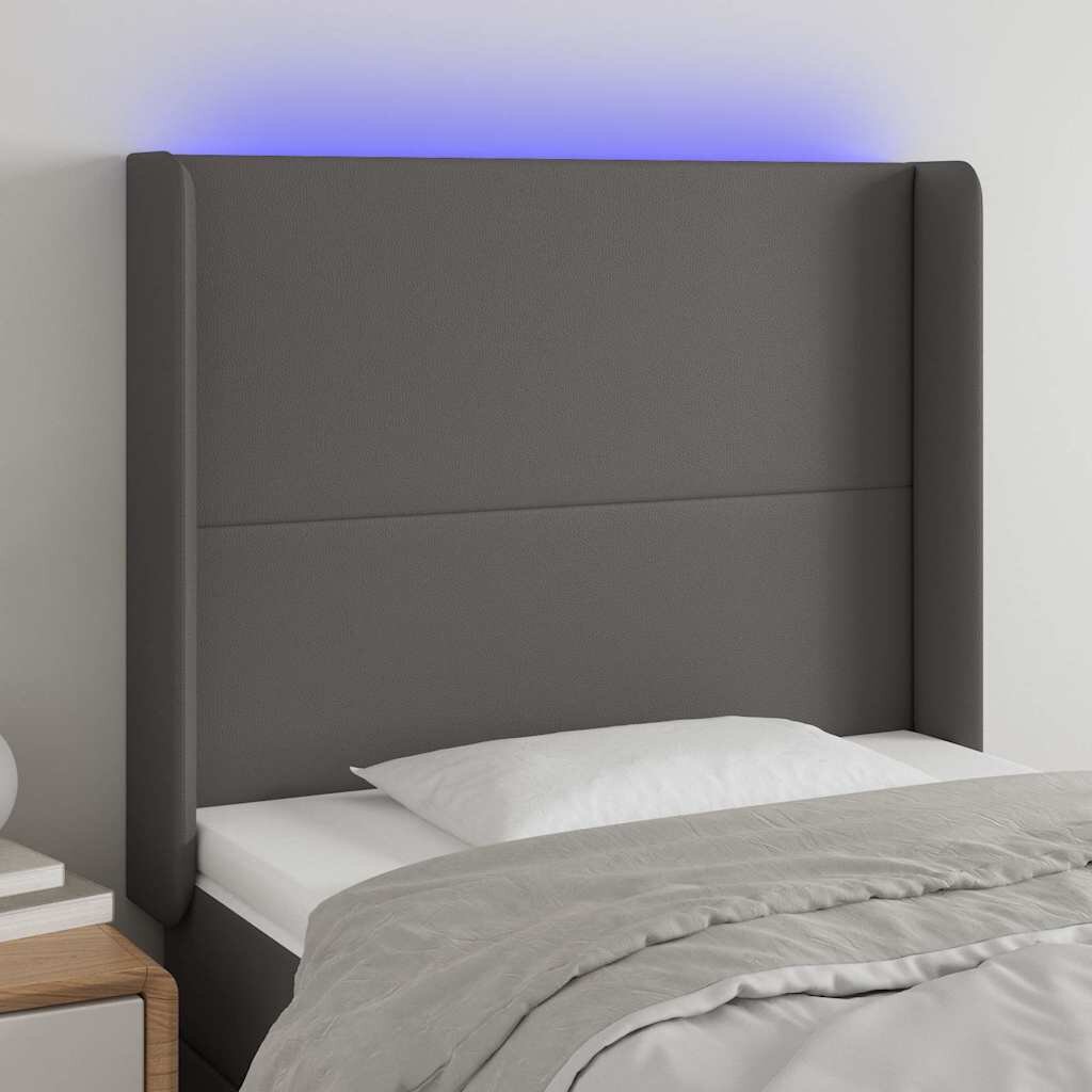 vidaXL LED горна табла за легло сива 93x16x118/128 см