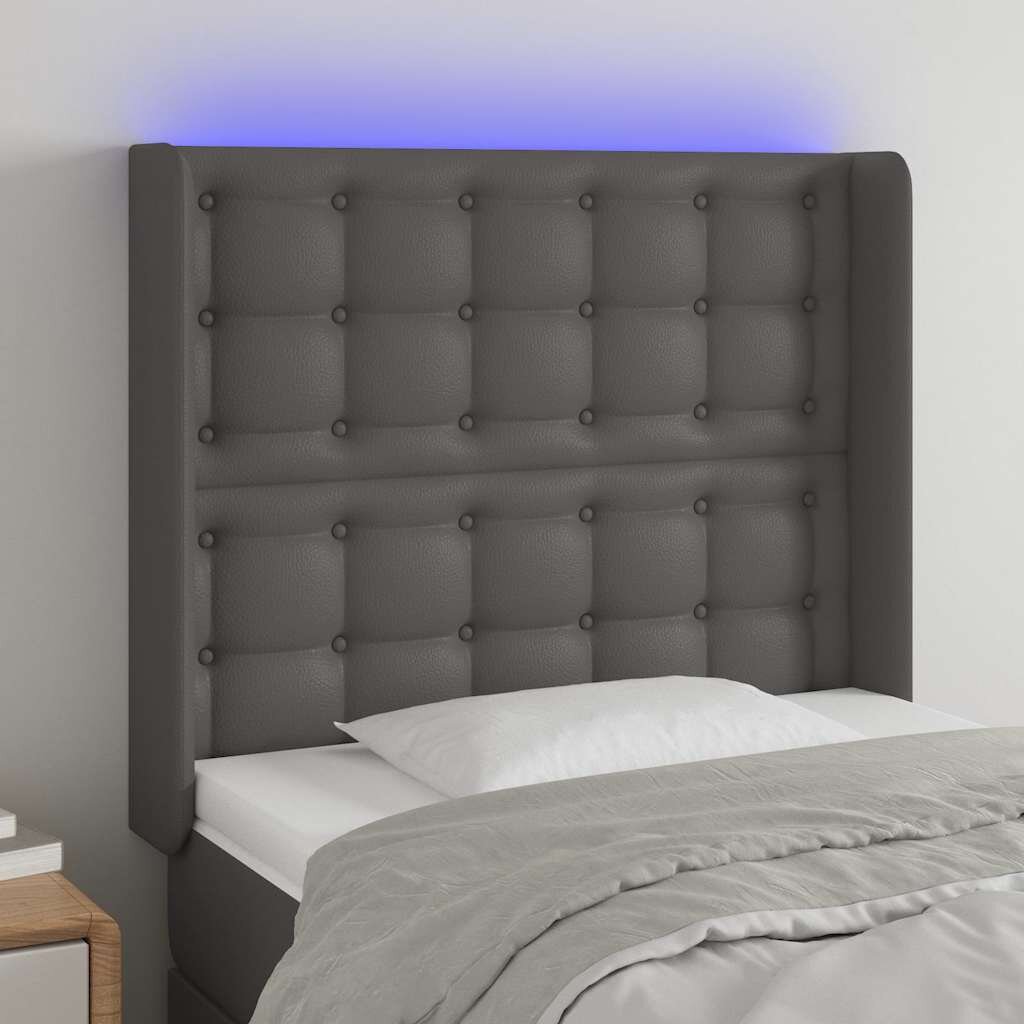 vidaXL LED горна табла за легло сива 93x16x118/128 см