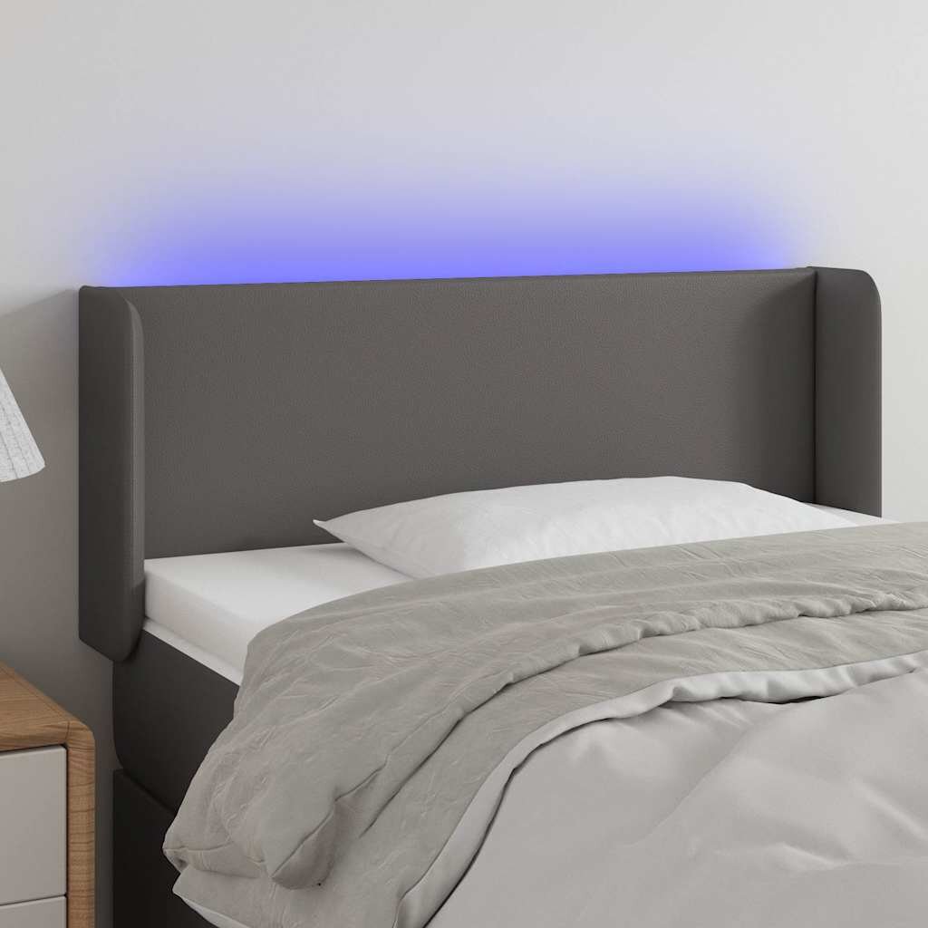 vidaXL LED горна табла за легло сива 93x16x78/88 см изкуствена кожа