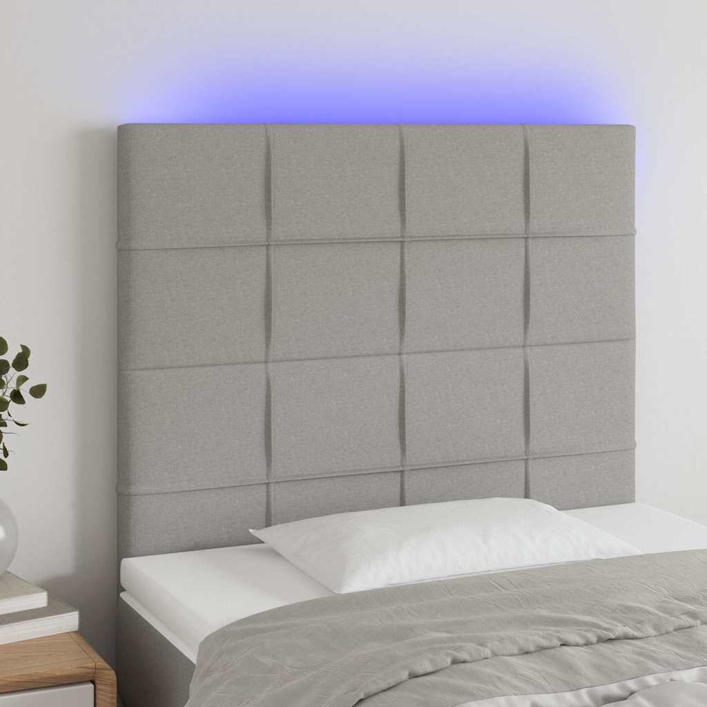 vidaXL LED горна табла за легло светлосива 100x5x118/128 см плат