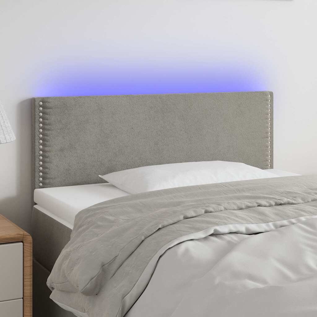 vidaXL LED горна табла за легло светлосива 100x5x78/88 см кадифе