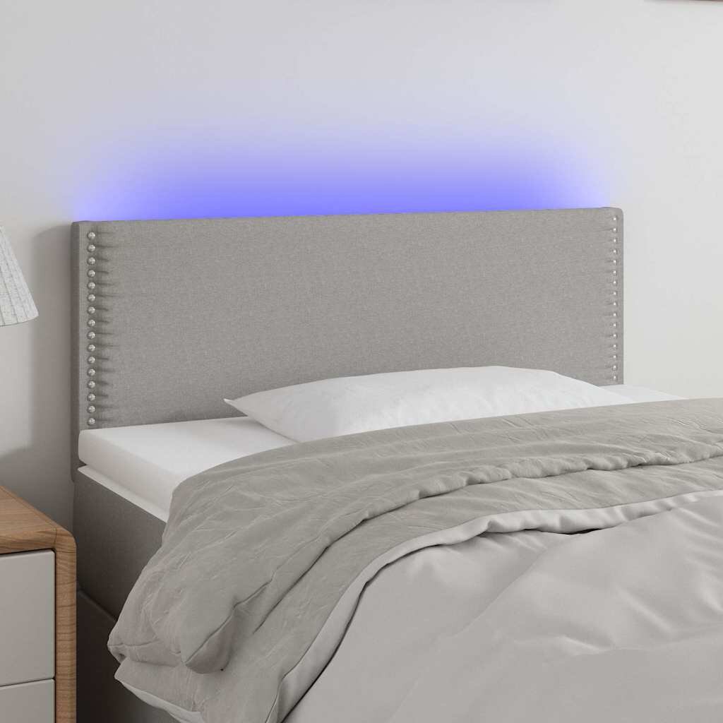 vidaXL LED горна табла за легло светлосива 100x5x78/88 см плат