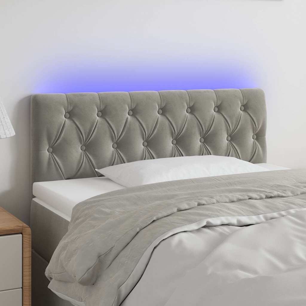 vidaXL LED Горна табла за легло светлосива 100x7x78/88 см кадифе