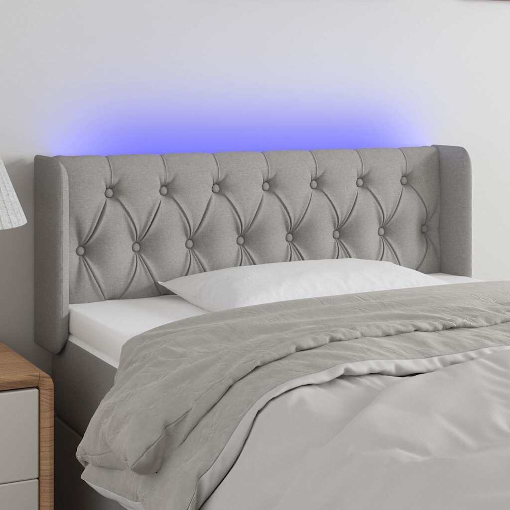 vidaXL LED горна табла за легло светлосива 103x16x78/88 см плат