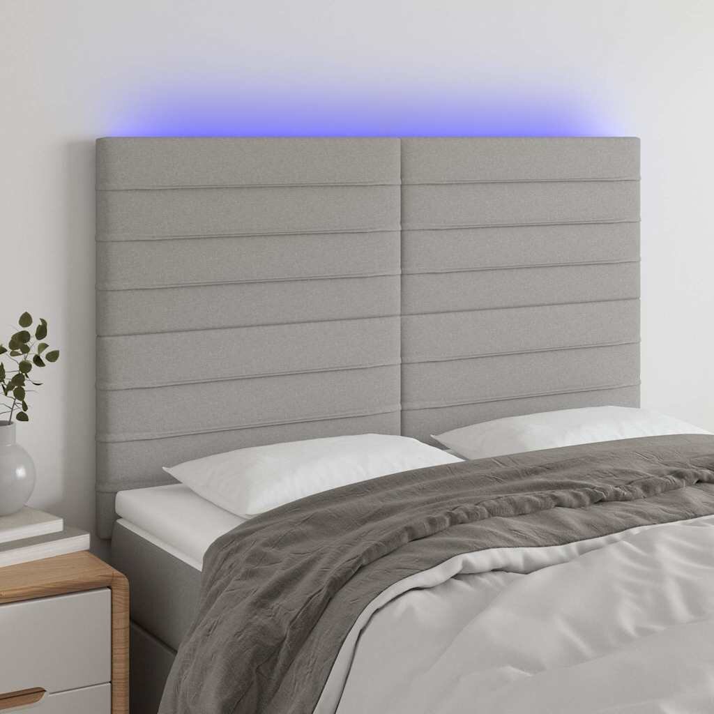 vidaXL LED горна табла за легло светлосива 144x5x118/128 см плат