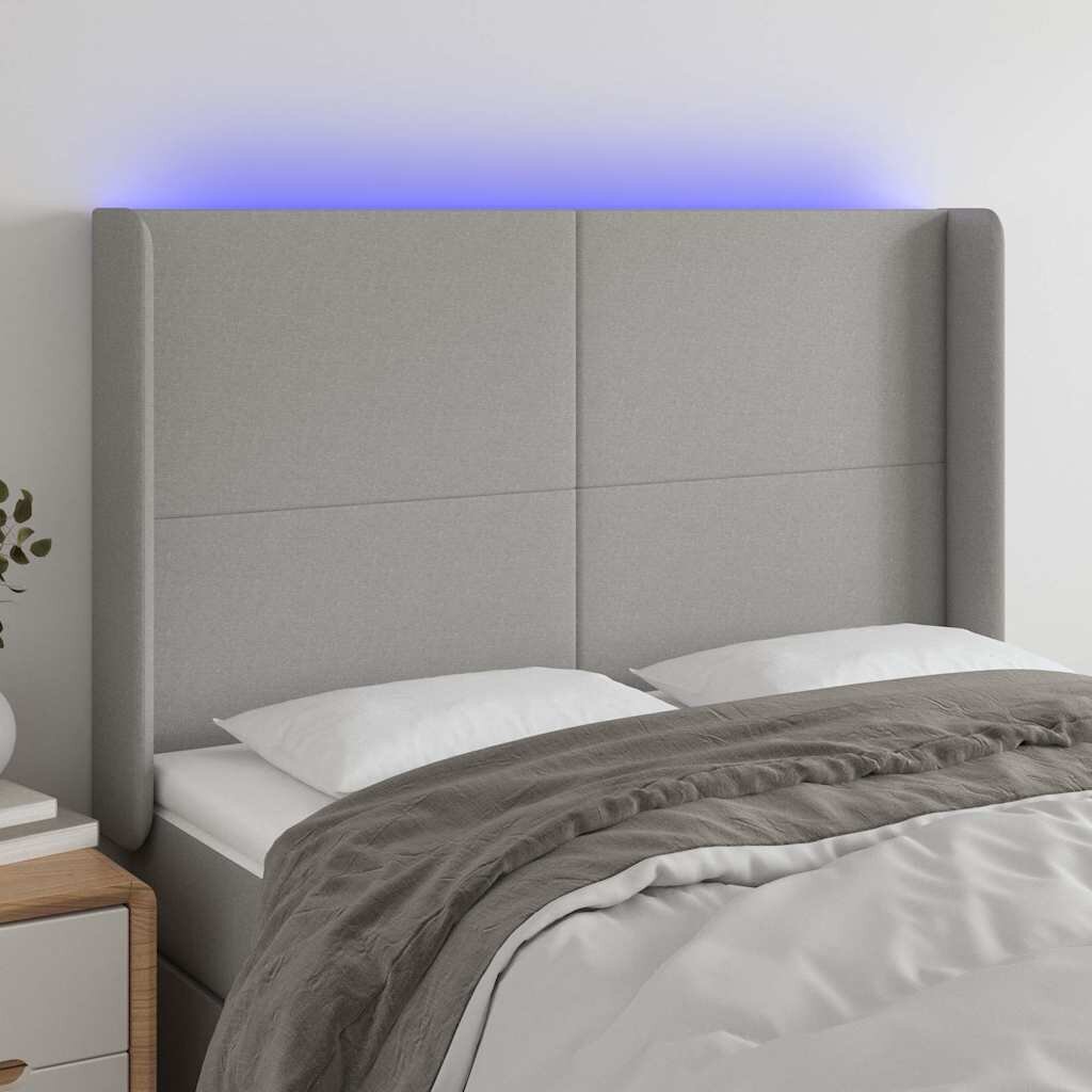 vidaXL LED горна табла за легло светлосива 147x16x118/128 см плат