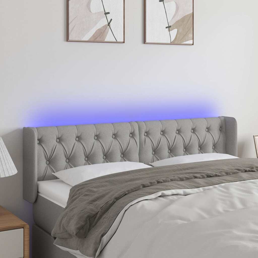vidaXL LED горна табла за легло светлосива 147x16x78/88 см плат