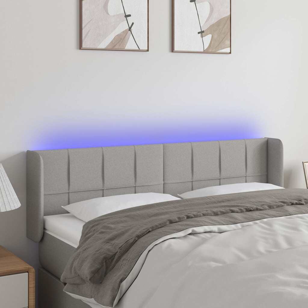 vidaXL LED горна табла за легло светлосива 147x16x78/88 см плат