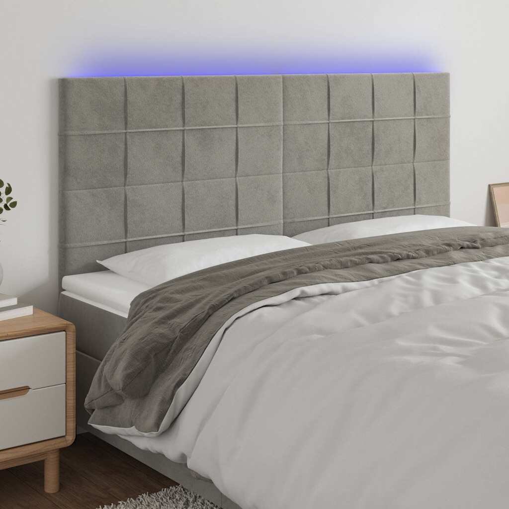 vidaXL LED горна табла за легло светлосива 160x5x118/128 см кадифе
