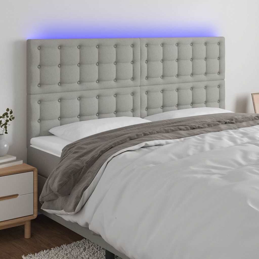 vidaXL LED горна табла за легло светлосива 160x5x118/128 см плат