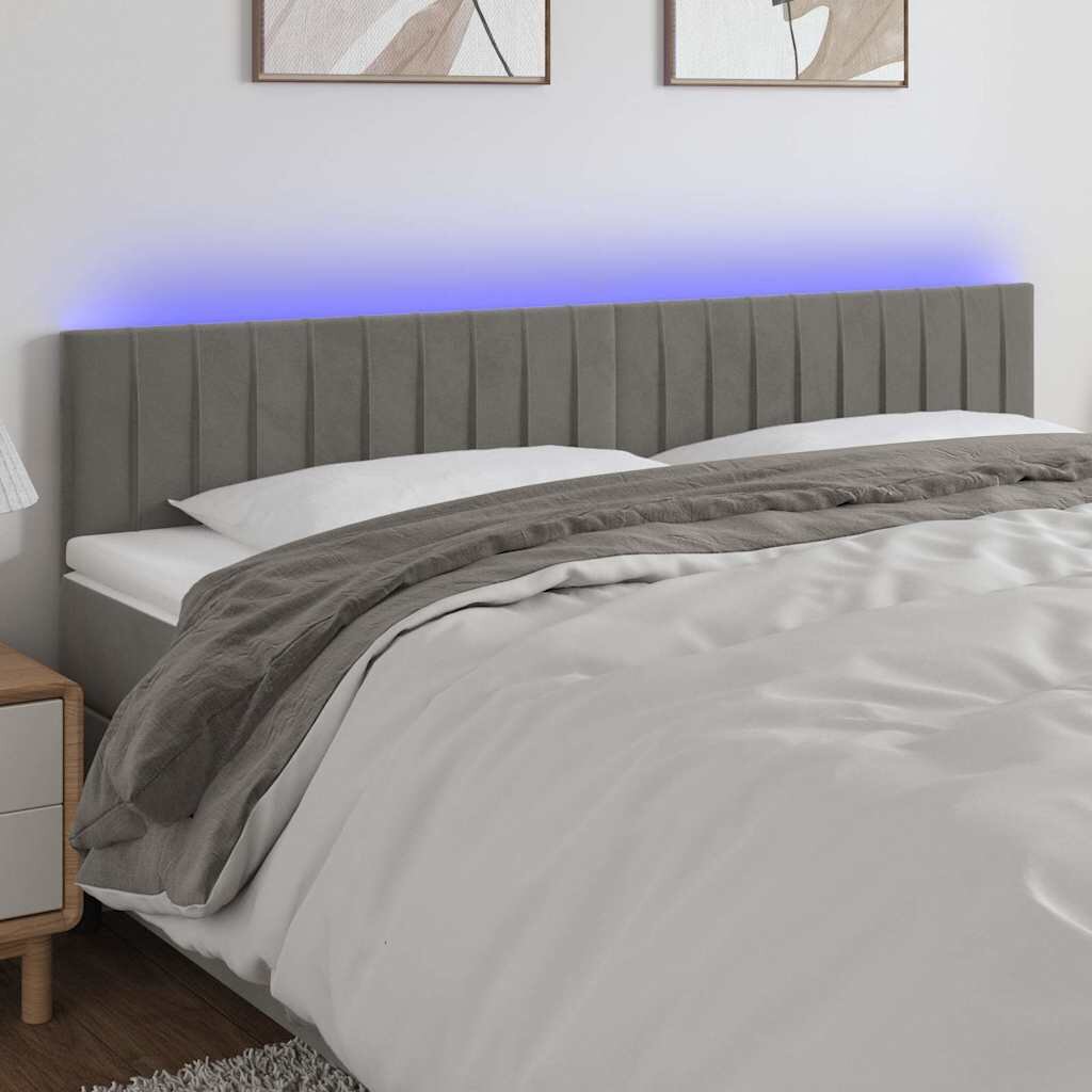 vidaXL LED горна табла за легло светлосива 160x5x78/88 см кадифе