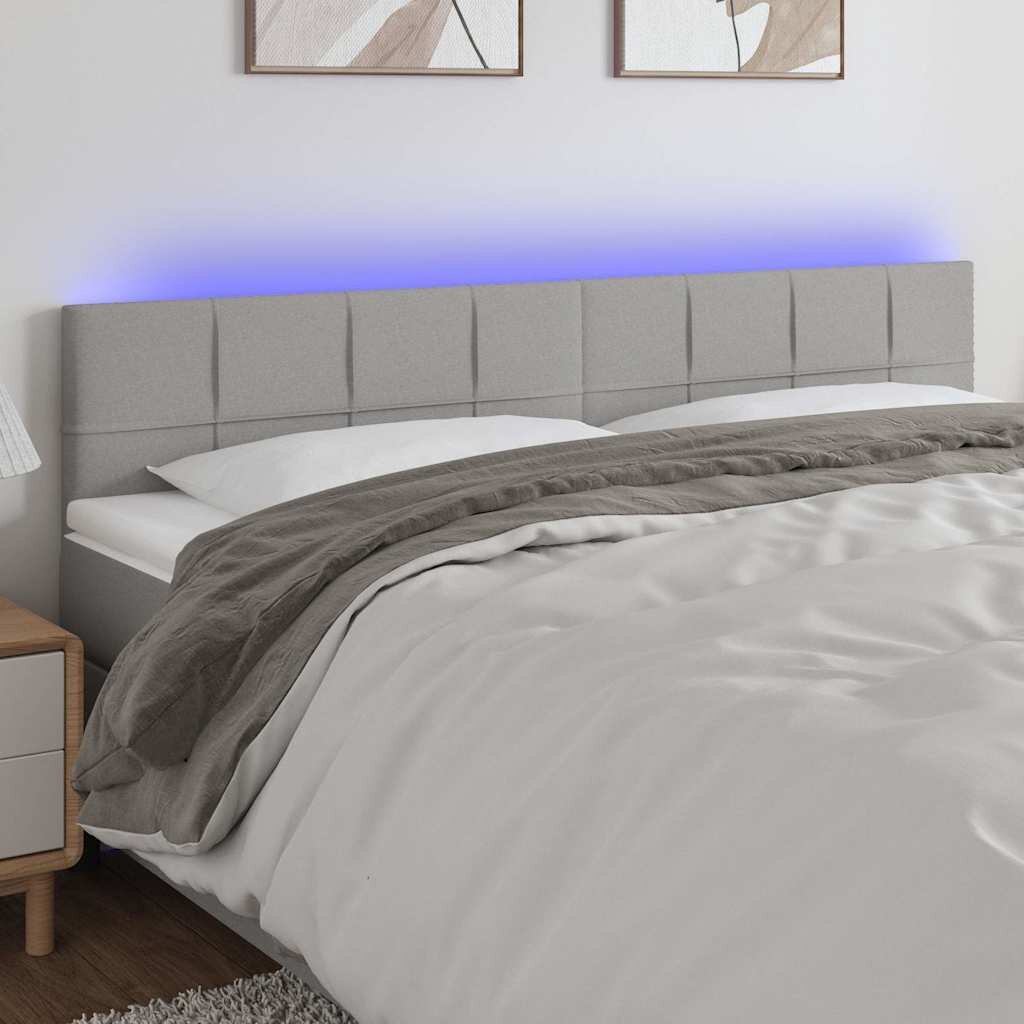 vidaXL LED горна табла за легло светлосива 160x5x78/88 см плат