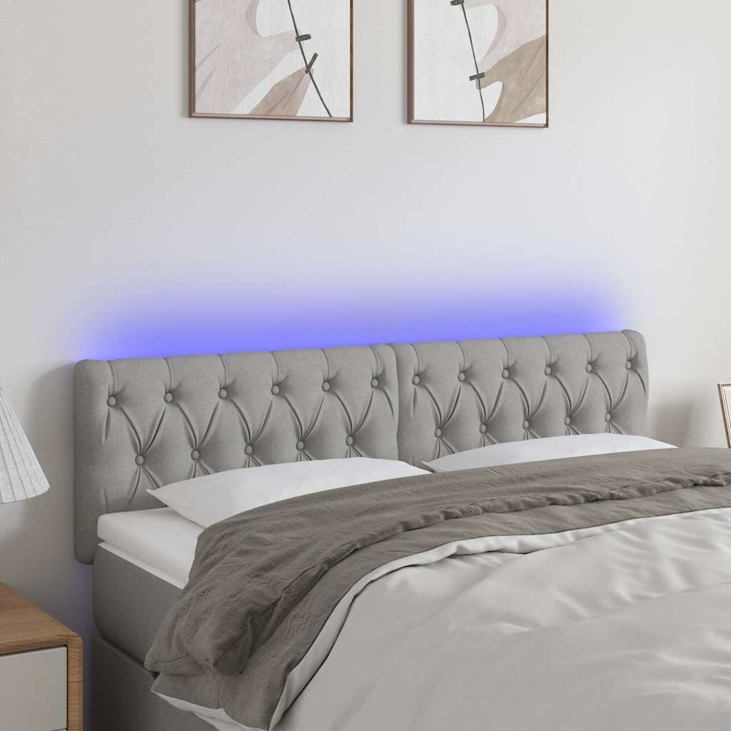 vidaXL LED горна табла за легло светлосива 160x7x78/88 см плат