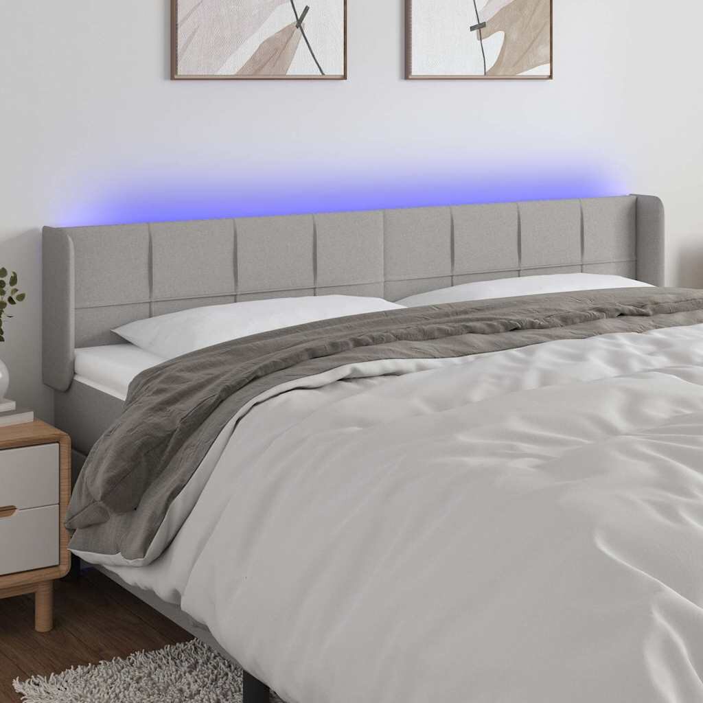 vidaXL LED горна табла за легло светлосива 163x16x78/88 см плат