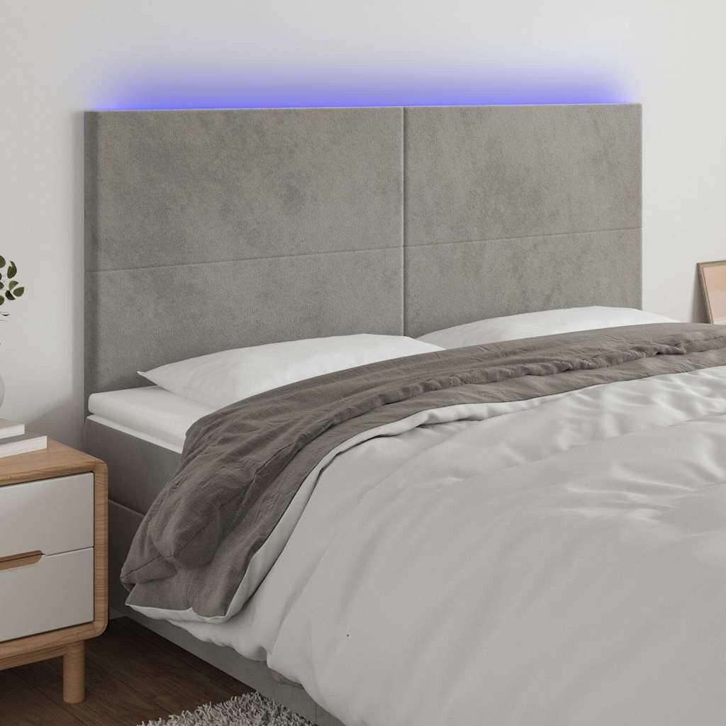 vidaXL LED горна табла за легло светлосива 180x5x118/128 см кадифе