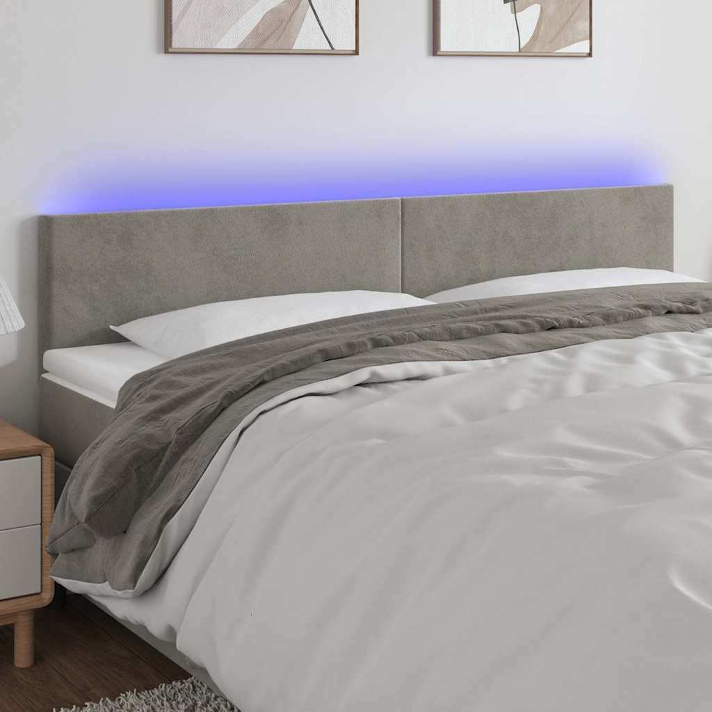 vidaXL LED горна табла за легло светлосива 180x5x78/88 см кадифе