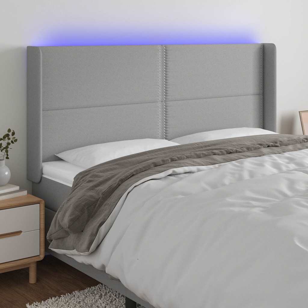 vidaXL LED горна табла за легло светлосива 183x16x118/128 см плат