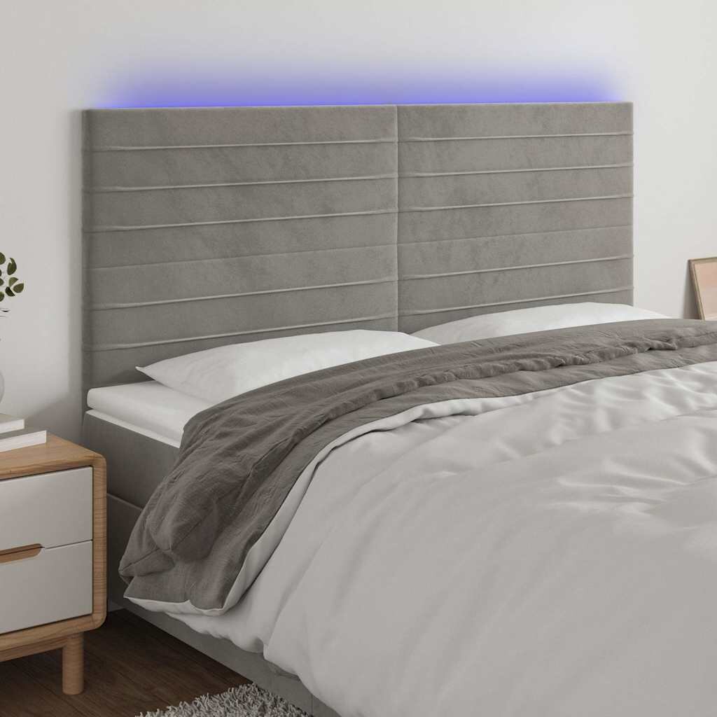 vidaXL LED горна табла за легло светлосива 200x5x118/128 см кадифе