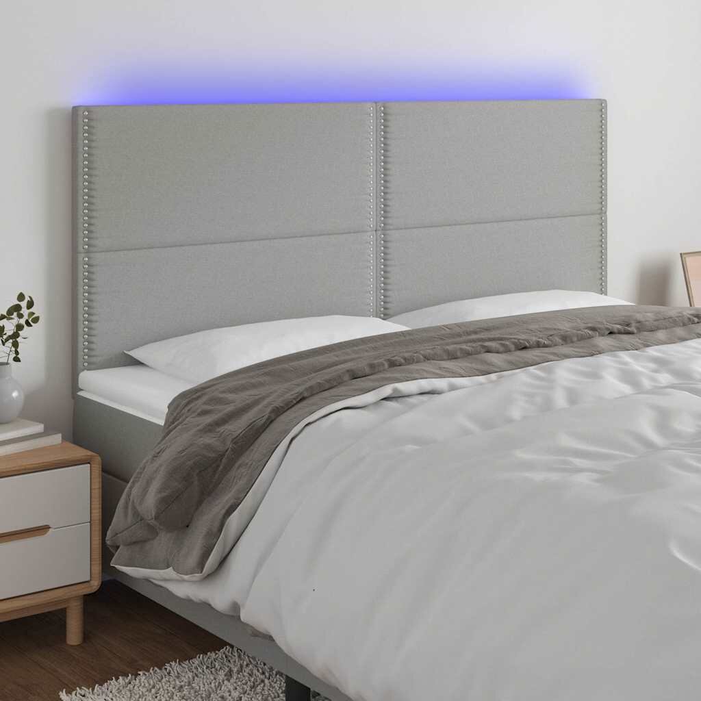 vidaXL LED горна табла за легло светлосива 200x5x118/128 см плат