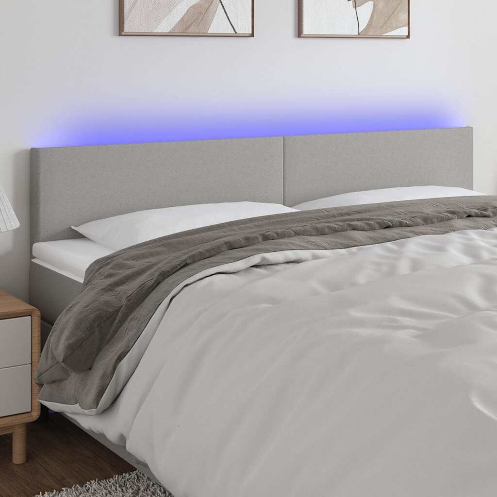 vidaXL LED горна табла за легло светлосива 200x5x78/88 см плат