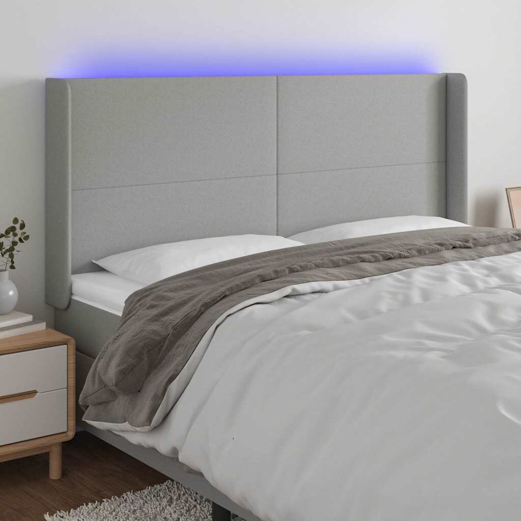 vidaXL LED горна табла за легло светлосива 203x16x118/128 см плат