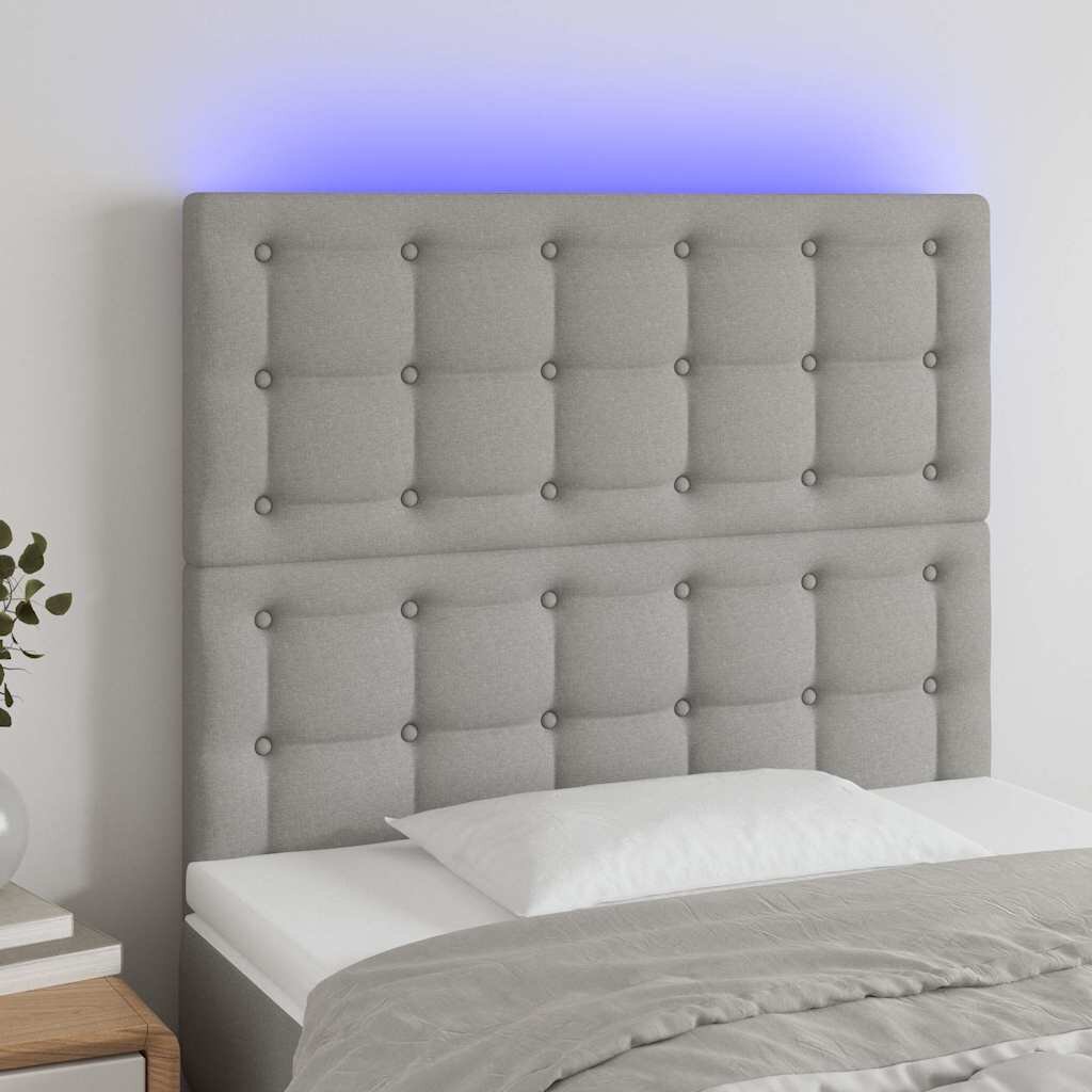 vidaXL LED горна табла за легло светлосива 80x5x118/128 см плат