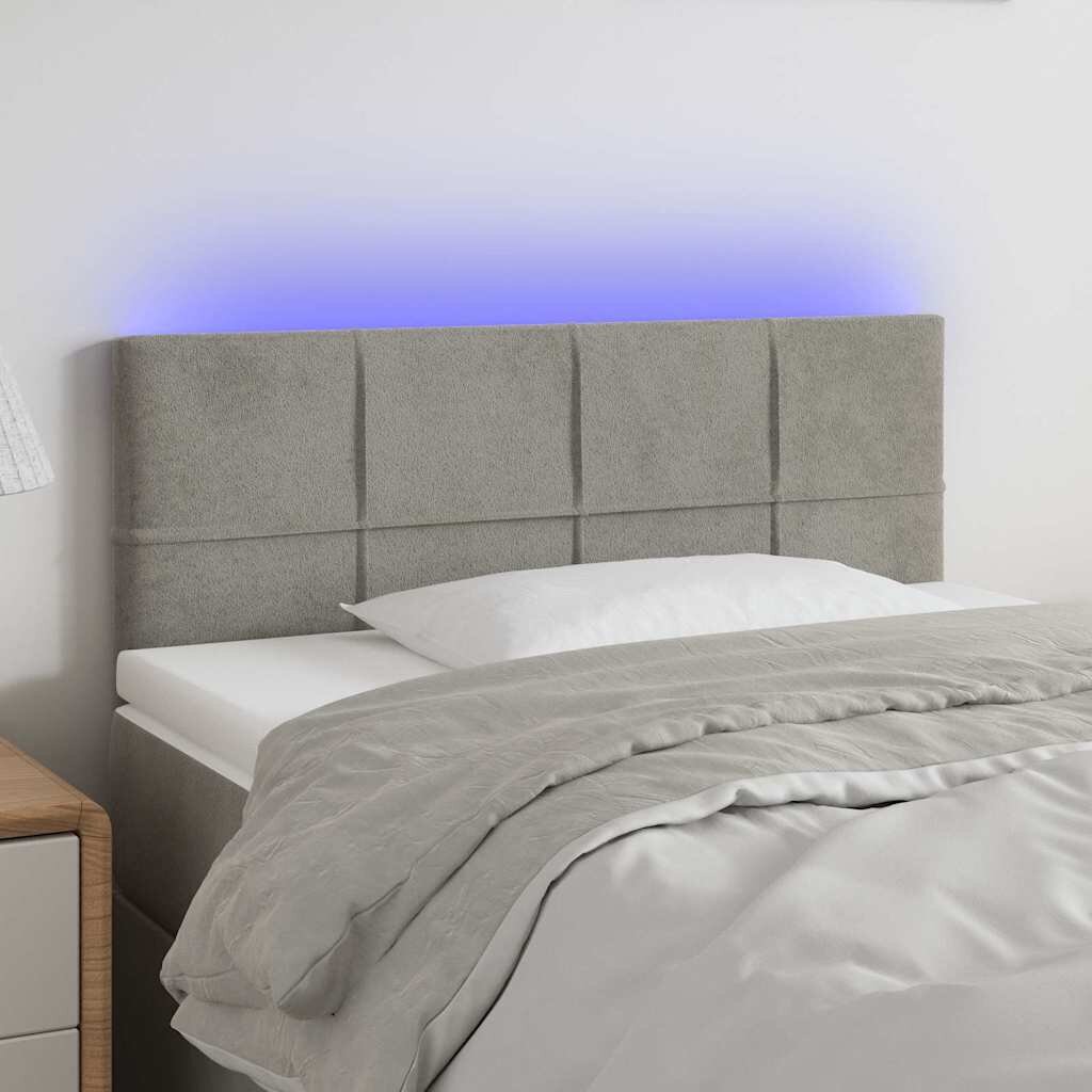 vidaXL LED горна табла за легло светлосива 80x5x78/88 см кадифе