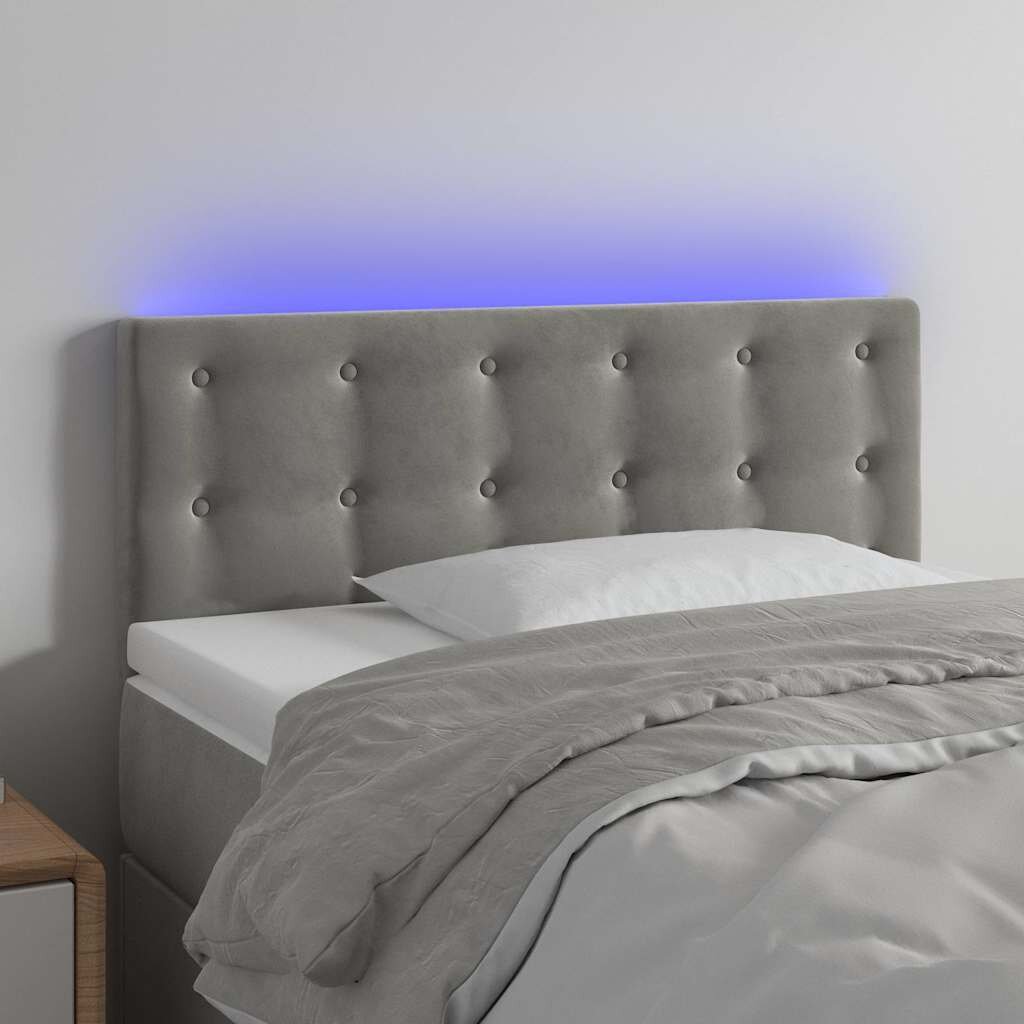vidaXL LED горна табла за легло светлосива 80x5x78/88 см кадифе