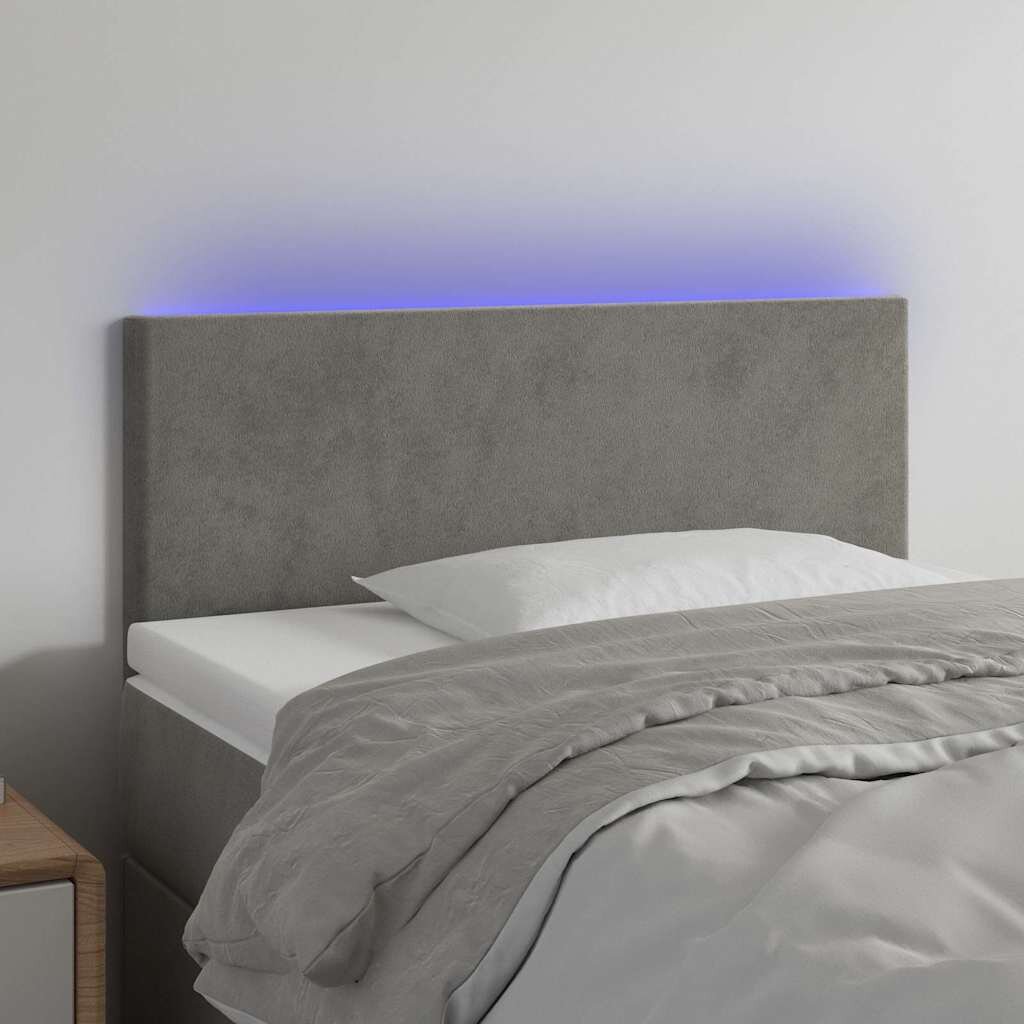 vidaXL LED горна табла за легло светлосива 80x5x78/88 см кадифе