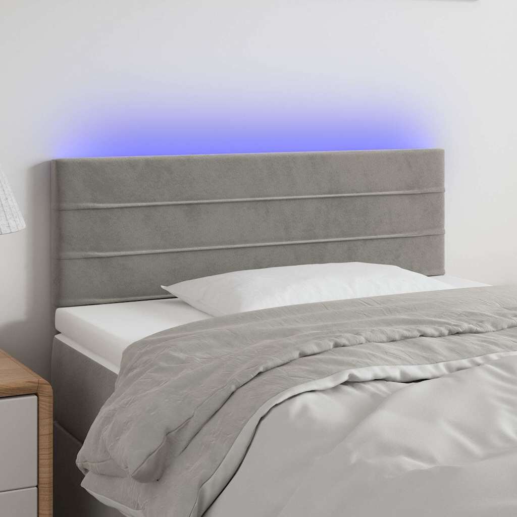 vidaXL LED горна табла за легло светлосива 80x5x78/88 см кадифе
