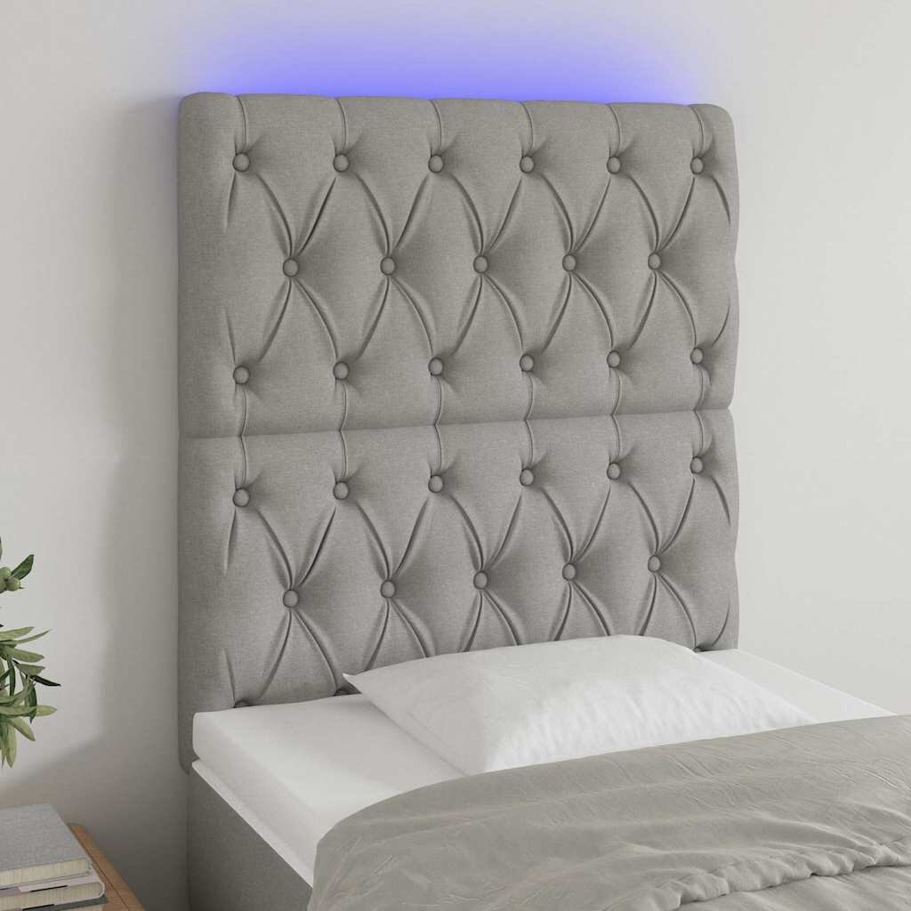 vidaXL LED горна табла за легло светлосива 80x7x118/128 см плат