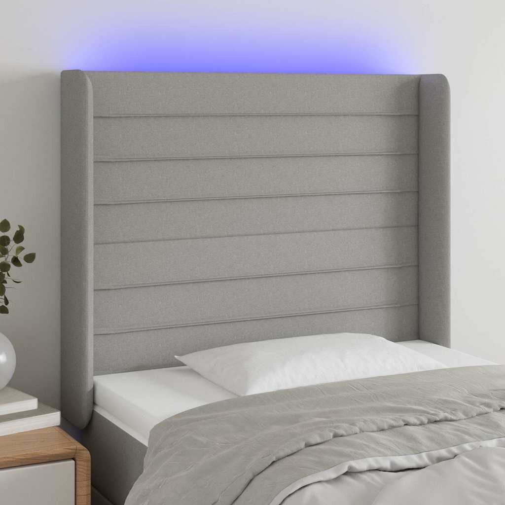 vidaXL LED горна табла за легло светлосива 83x16x118/128 см плат