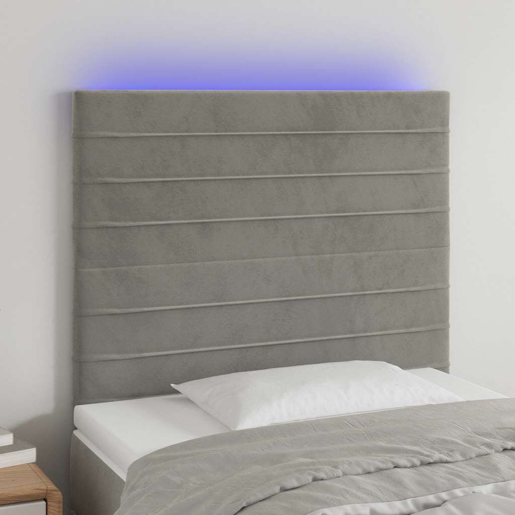 vidaXL LED горна табла за легло светлосива 90x5x118/128 см кадифе