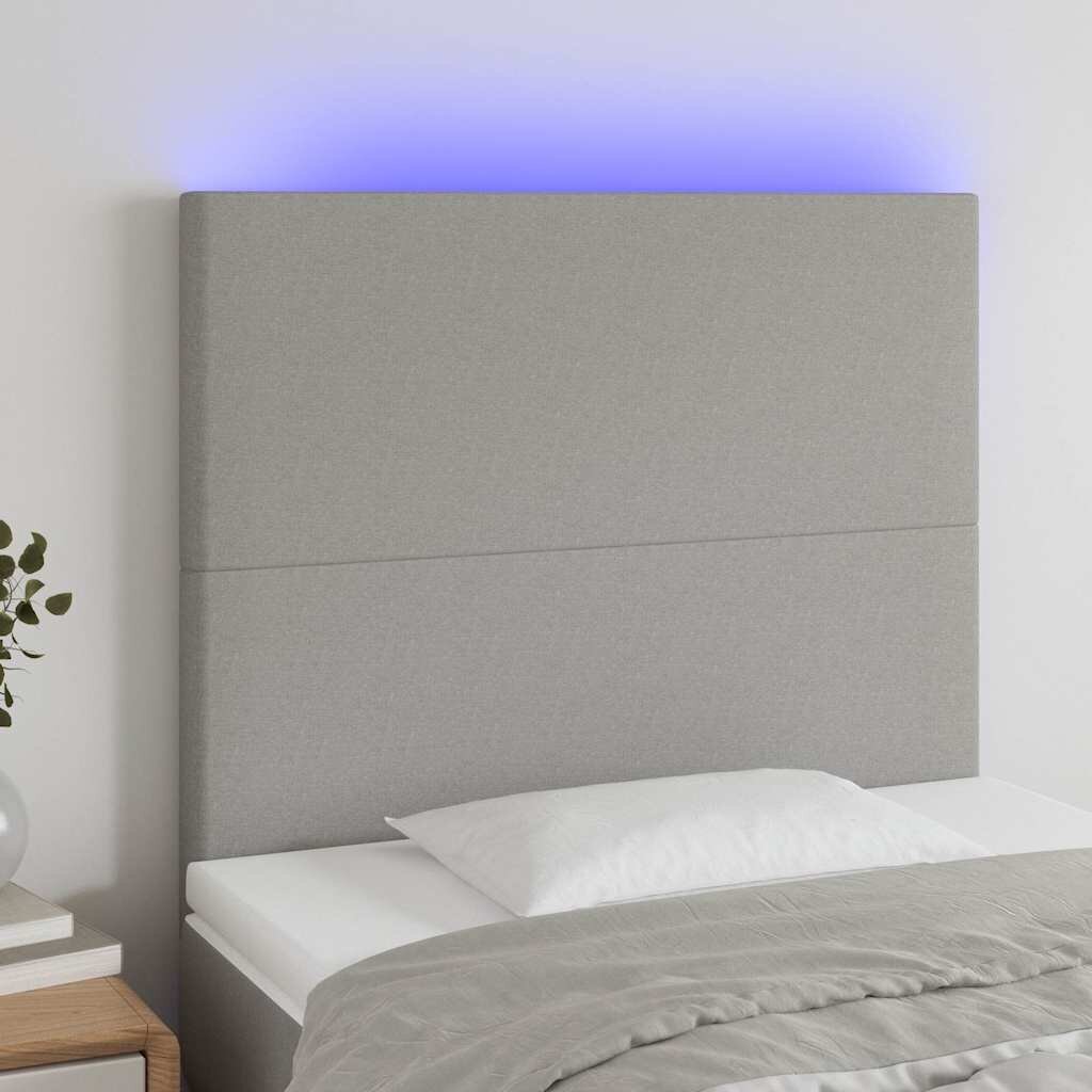 vidaXL LED горна табла за легло светлосива 90x5x118/128 см плат