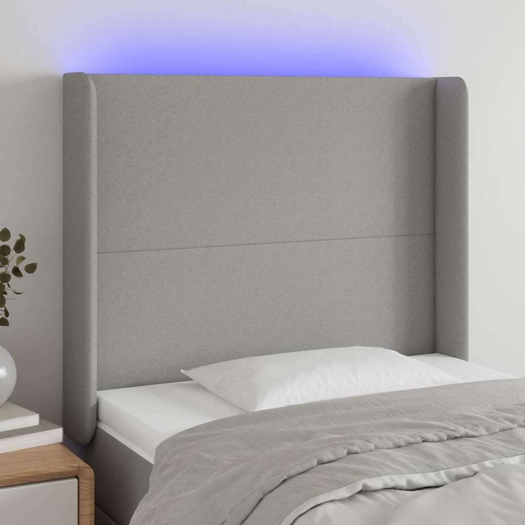 vidaXL LED горна табла за легло светлосива 93x16x118/128 см плат