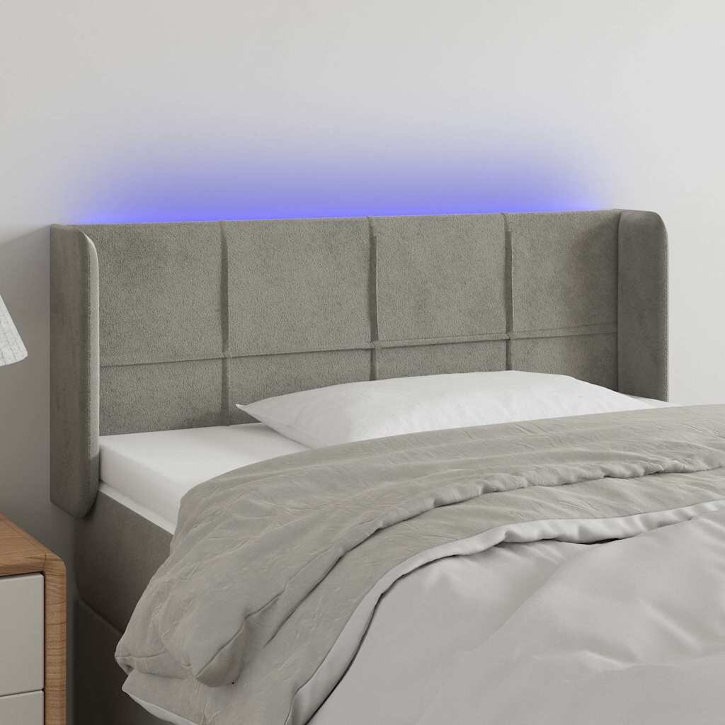 vidaXL LED горна табла за легло светлосива83x16x78/88 см кадифе
