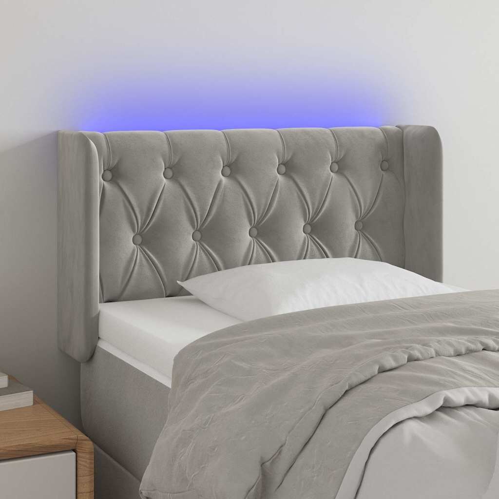 vidaXL LED горна табла за легло светлосива83x16x78/88 см кадифе
