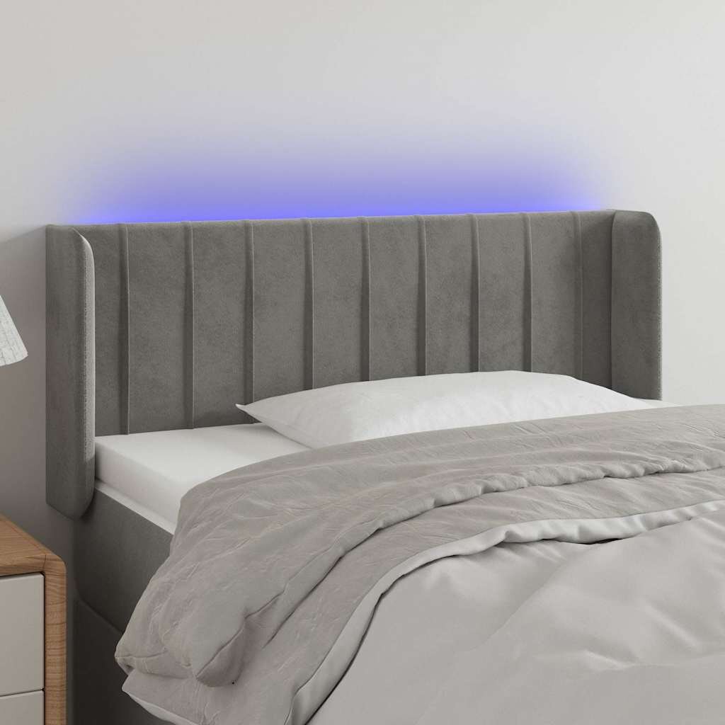 vidaXL LED горна табла за легло светлосива83x16x78/88 см кадифе