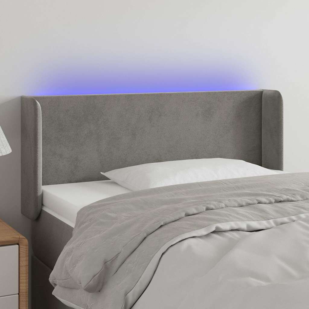 vidaXL LED горна табла за легло светлосива83x16x78/88 см кадифе