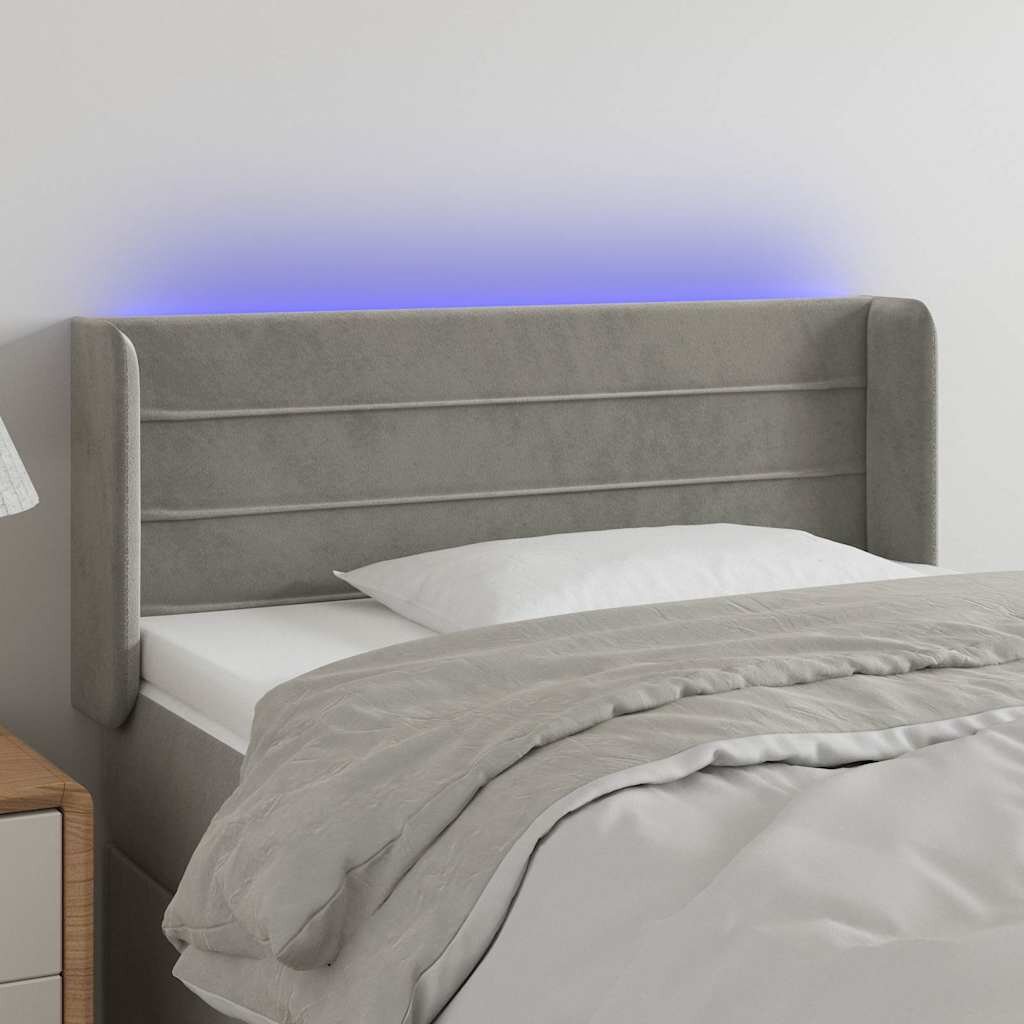 vidaXL LED горна табла за легло светлосива83x16x78/88 см кадифе