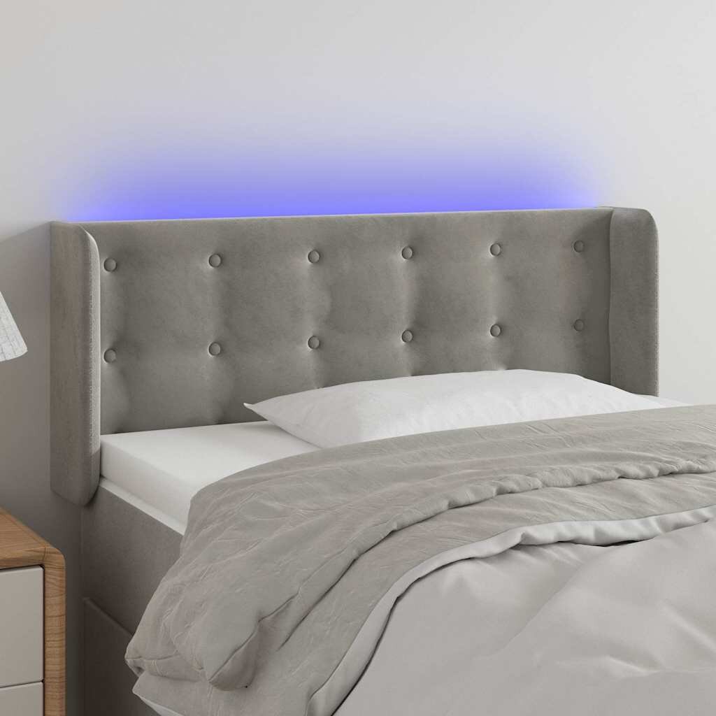 vidaXL LED горна табла за легло светлосива93x16x78/88 см кадифе
