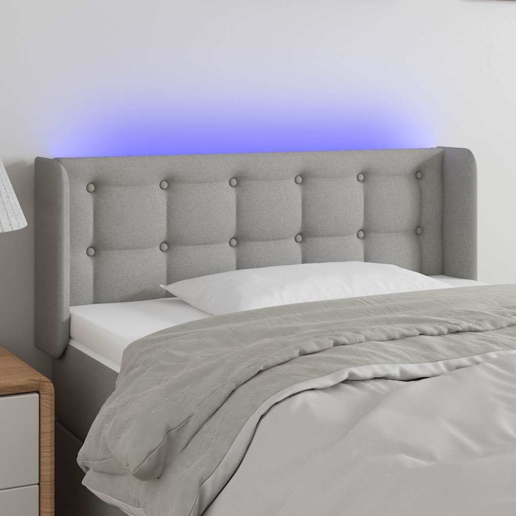 vidaXL LED горна табла за легло светлосива93x16x78/88 см плат