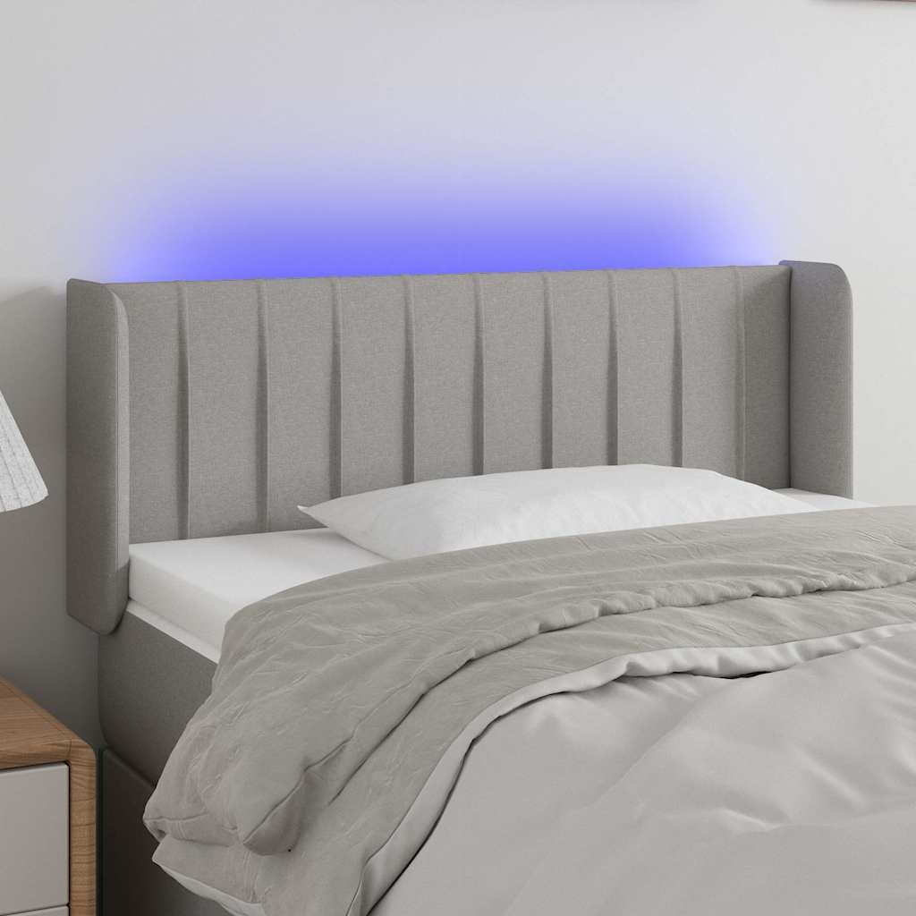 vidaXL LED горна табла за легло светлосива93x16x78/88 см плат