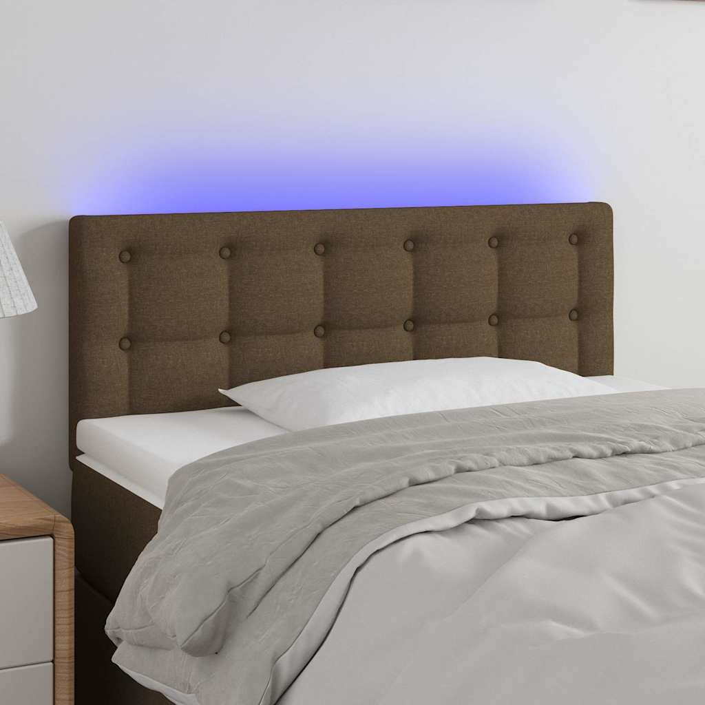 vidaXL LED горна табла за легло тъмнокафява 100x5x78/88 см плат